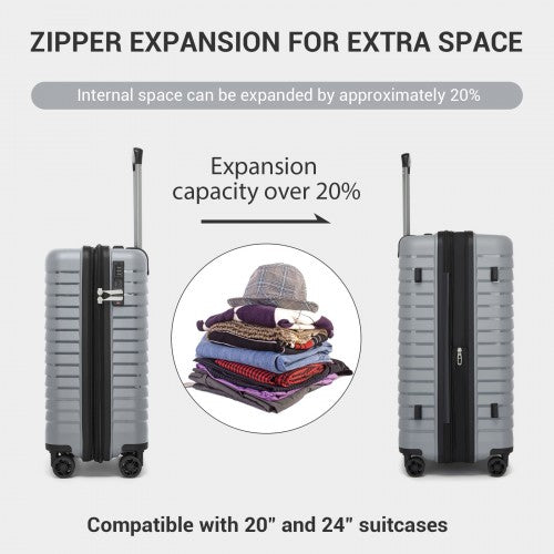 KSK2595 - Kono 20-Inch Hard Shell Scratch-Resistant PP Luggage with Cup Holder, TSA Lock & Expandable Design-Cabin Trolley For Travel - Grey