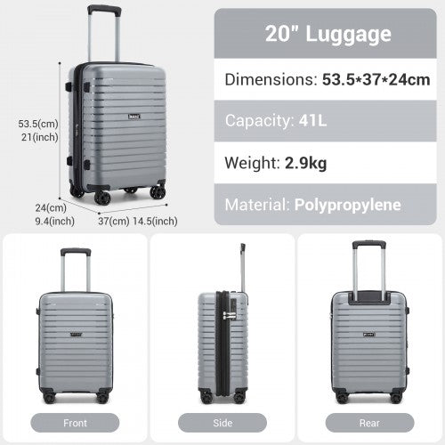 KSK2595 - Kono 20-Inch Hard Shell Scratch-Resistant PP Luggage with Cup Holder, TSA Lock & Expandable Design-Cabin Trolley For Travel - Grey