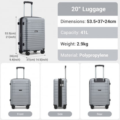 KSK2595 - Kono 20-Inch Hard Shell Scratch-Resistant PP Luggage with Cup Holder, TSA Lock & Expandable Design-Cabin Trolley For Travel - Grey