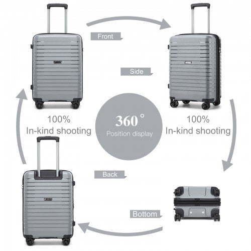 KSK2595 - Kono 20-Inch Hard Shell Scratch-Resistant PP Luggage with Cup Holder, TSA Lock & Expandable Design-Cabin Trolley For Travel - Grey