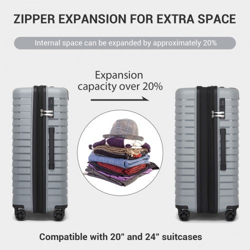 KSK2595 - Kono 24-Inch Hard Shell Scratch-Resistant PP Luggage with Cup Holder, TSA Lock & Expandable Design-Check-in Luggage For Travel - Grey