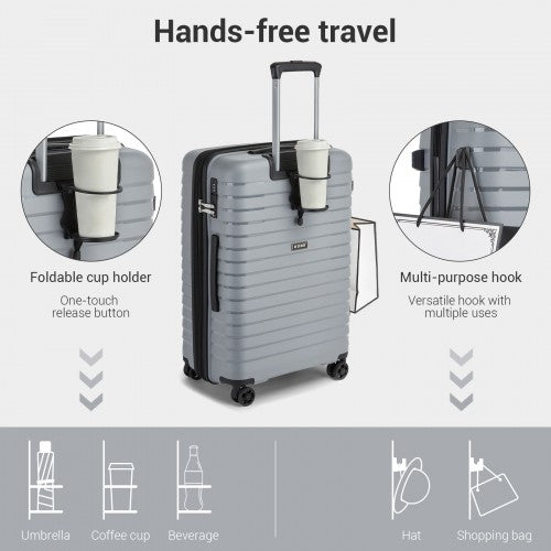 KSK2595 - Kono 24-Inch Hard Shell Scratch-Resistant PP Luggage with Cup Holder, TSA Lock & Expandable Design-Check-in Luggage For Travel - Grey