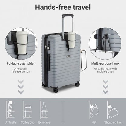KSK2595 - Kono 24-Inch Hard Shell Scratch-Resistant PP Luggage with Cup Holder, TSA Lock & Expandable Design-Check-in Luggage For Travel - Grey