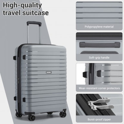 KSK2595 - Kono 28-Inch Hard Shell Scratch-Resistant PP Luggage with Cup Holder, TSA Lock & Expandable Design-Check-in Luggage For Travel - Grey