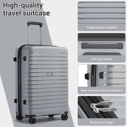 KSK2595 - Kono 24-Inch Hard Shell Scratch-Resistant PP Luggage with Cup Holder, TSA Lock & Expandable Design-Check-in Luggage For Travel - Grey
