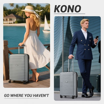 KSK2595 - Kono 28-Inch Hard Shell Scratch-Resistant PP Luggage with Cup Holder, TSA Lock & Expandable Design-Check-in Luggage For Travel - Grey