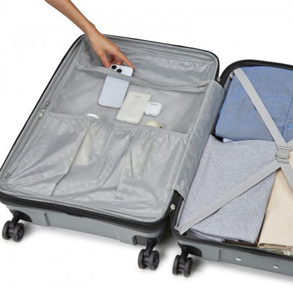KSK2595 - Kono 24-Inch Hard Shell Scratch-Resistant PP Luggage with Cup Holder, TSA Lock & Expandable Design-Check-in Luggage For Travel - Grey