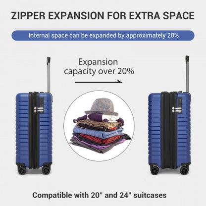 KSK2595 - Kono 20-Inch Hard Shell Scratch-Resistant PP Luggage with Cup Holder, TSA Lock & Expandable Design-Cabin Trolley For Travel - Navy