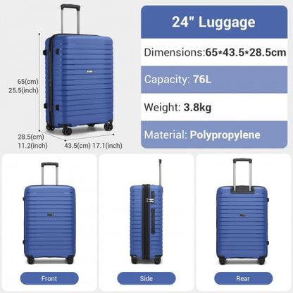 KSK2595 - Kono 24-Inch Hard Shell Scratch-Resistant PP Luggage with Cup Holder, TSA Lock & Expandable Design-Check-in Luggage For Travel - Navy