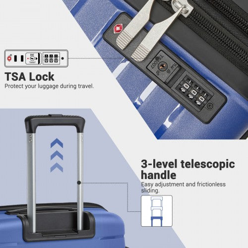 KSK2595 - Kono 20-Inch Hard Shell Scratch-Resistant PP Luggage with Cup Holder, TSA Lock & Expandable Design-Cabin Trolley For Travel - Navy