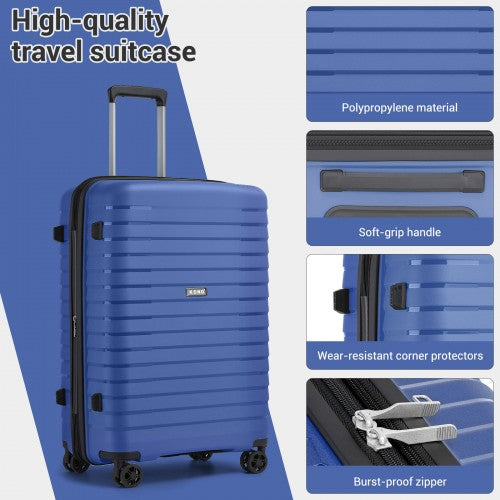 KSK2595 - Kono 28-Inch Hard Shell Scratch-Resistant PP Luggage with Cup Holder, TSA Lock & Expandable Design-Check-in Luggage For Travel - Navy