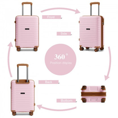 KSK2595 - Kono 20-Inch Hard Shell Scratch-Resistant PP Luggage with Cup Holder, TSA Lock & Expandable Design-Cabin Trolley For Travel - Pink and Brown