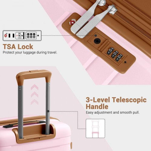 KSK2595 - Kono 24-Inch Hard Shell Scratch-Resistant PP Luggage with Cup Holder, TSA Lock & Expandable Design-Check-in Luggage For Travel - Pink and Brown