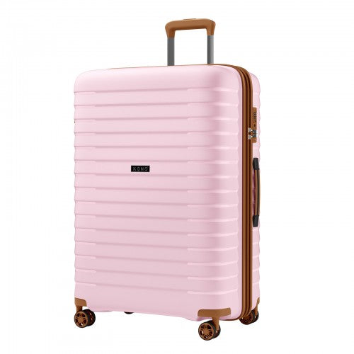 KSK2595 - Kono 28-Inch Hard Shell Scratch-Resistant PP Luggage with Cup Holder, TSA Lock & Expandable Design-Check-in Luggage For Travel - Pink and Brown
