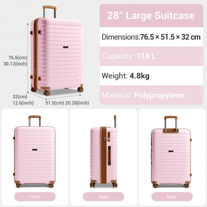 KSK2595 - Kono 28-Inch Hard Shell Scratch-Resistant PP Luggage with Cup Holder, TSA Lock & Expandable Design-Check-in Luggage For Travel - Pink and Brown