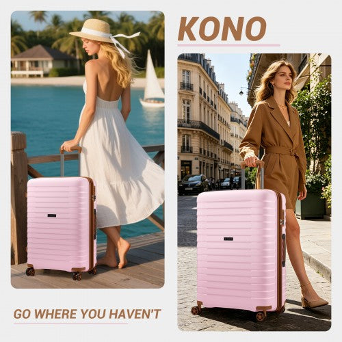 KSK2595 - Kono 24-Inch Hard Shell Scratch-Resistant PP Luggage with Cup Holder, TSA Lock & Expandable Design-Check-in Luggage For Travel - Pink and Brown