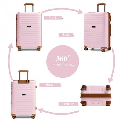 KSK2595 - Kono 28-Inch Hard Shell Scratch-Resistant PP Luggage with Cup Holder, TSA Lock & Expandable Design-Check-in Luggage For Travel - Pink and Brown