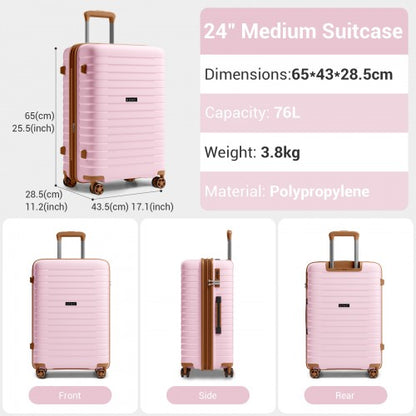 KSK2595 - Kono 24-Inch Hard Shell Scratch-Resistant PP Luggage with Cup Holder, TSA Lock & Expandable Design-Check-in Luggage For Travel - Pink and Brown