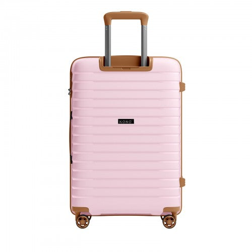 KSK2595 - Kono 24-Inch Hard Shell Scratch-Resistant PP Luggage with Cup Holder, TSA Lock & Expandable Design-Check-in Luggage For Travel - Pink and Brown