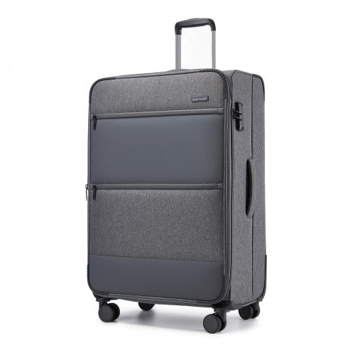 KSB2597 - British Traveller Sleek Tough 28 Inch Travel Soft-Shell Suitcase with Silent TPE Spinners, TSA Security and Expandable Capacity - Grey