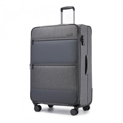 KSB2597 - British Traveller Sleek Tough 28 Inch Travel Soft-Shell Suitcase with Silent TPE Spinners, TSA Security and Expandable Capacity - Grey