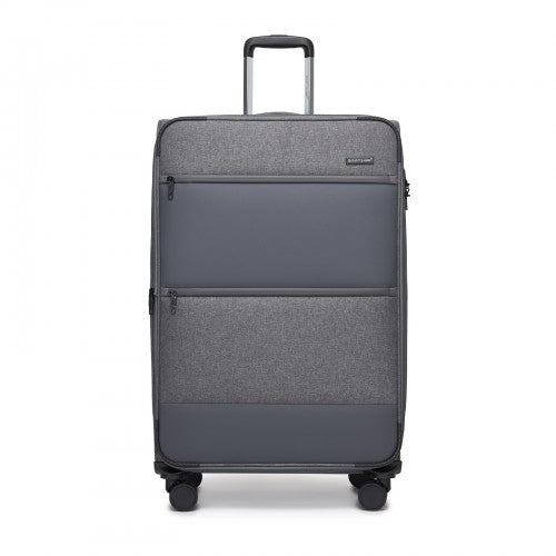 KSB2597 - British Traveller Sleek Tough 3-Piece Travel Soft-Shell Suitcase with Silent TPE Spinners, TSA Security and Expandable Checked Sizes - Grey