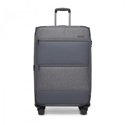 KSB2597 - British Traveller Sleek Tough 3-Piece Travel Soft-Shell Suitcase with Silent TPE Spinners, TSA Security and Expandable Checked Sizes - Grey