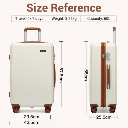 KSK2494 - Kono 24 Inch Minimalist Hard Shell ABS+PC Check-In Suitcase with TSA Lock 360° Spinner Wheels - Cream And Brown