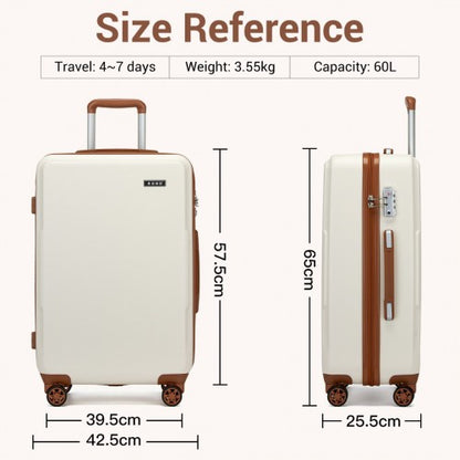 KSK2494 - Kono 24 Inch Minimalist Hard Shell ABS+PC Check-In Suitcase with TSA Lock 360° Spinner Wheels - Cream And Brown