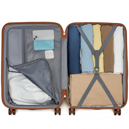 KSK2494 - Kono 28 Inch Minimalist Hard Shell ABS+PC Check-In Suitcase with TSA Lock 360° Spinner Wheels - Cream And Brown