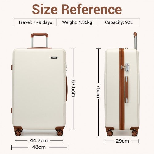 KSK2494 - Kono 28 Inch Minimalist Hard Shell ABS+PC Check-In Suitcase with TSA Lock 360° Spinner Wheels - Cream And Brown