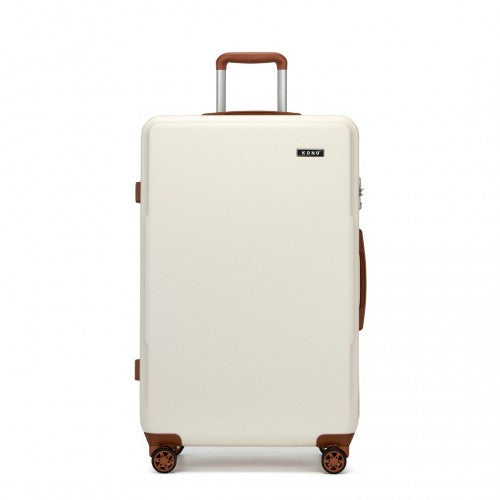 KSK2494 - Kono 28 Inch Minimalist Hard Shell ABS+PC Check-In Suitcase with TSA Lock 360° Spinner Wheels - Cream And Brown