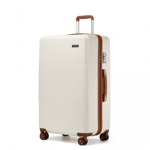 KSK2494 - Kono 28 Inch Minimalist Hard Shell ABS+PC Check-In Suitcase with TSA Lock 360° Spinner Wheels - Cream And Brown