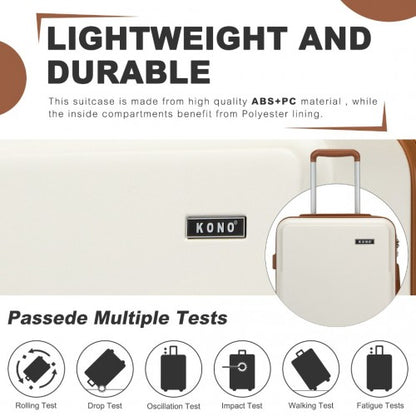 KSK2494 - Kono 28 Inch Minimalist Hard Shell ABS+PC Check-In Suitcase with TSA Lock 360° Spinner Wheels - Cream And Brown