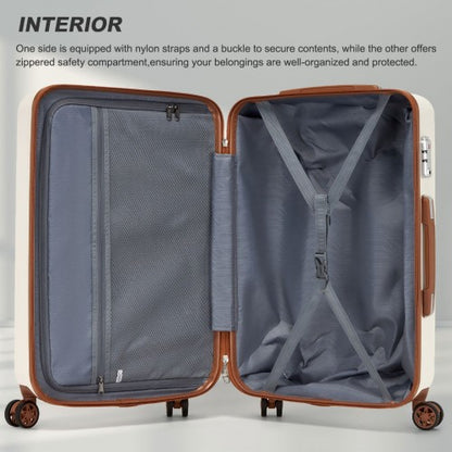 KSK2494 - Kono 24 Inch Minimalist Hard Shell ABS+PC Check-In Suitcase with TSA Lock 360° Spinner Wheels - Cream And Brown