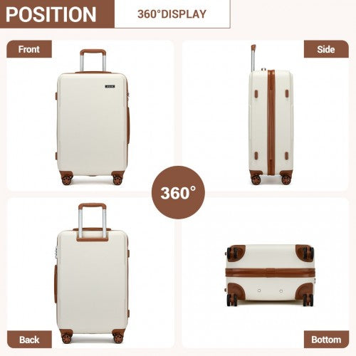 KSK2494 - Kono 24 Inch Minimalist Hard Shell ABS+PC Check-In Suitcase with TSA Lock 360° Spinner Wheels - Cream And Brown