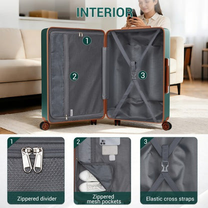 KSK2583 - Kono Premium ABS+PC 24 Inch Hard Shell Medium Check-In Luggage with TSA Lock & 360° Silent Spinner Wheels - Green and Brown