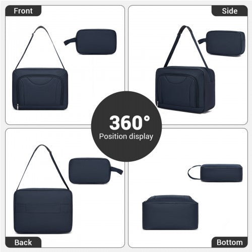 KSN2586 - 3 Piece 20 Inch Soft-shell Luggage Set with Cabin Shoulder Bag & Toiletry Bag, Lightweight Carry-On Travel Combo - Navy