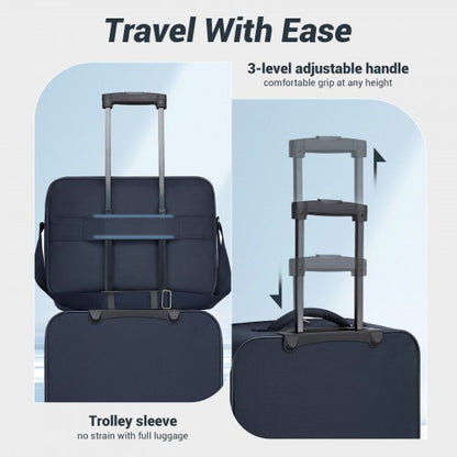 KSN2586 - 3 Piece 20 Inch Soft-shell Luggage Set with Cabin Shoulder Bag & Toiletry Bag, Lightweight Carry-On Travel Combo - Navy