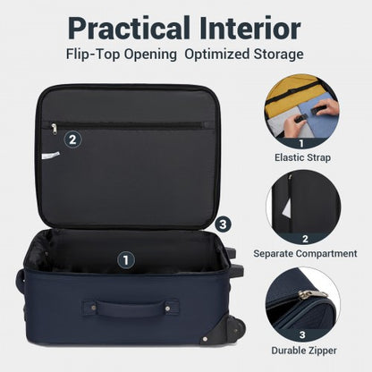 KSN2586 - 3 Piece 20 Inch Soft-shell Luggage Set with Cabin Shoulder Bag & Toiletry Bag, Lightweight Carry-On Travel Combo - Navy