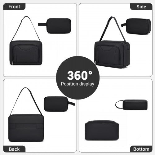 KSN2586 - 3 Piece 20 Inch Soft-shell Luggage Set with Cabin Shoulder Bag & Toiletry Bag, Lightweight Carry-On Travel Combo - Black