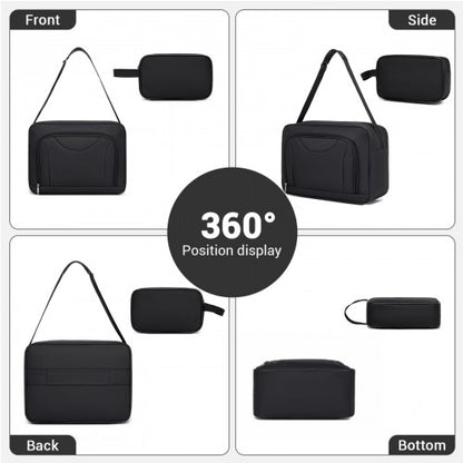 KSN2586 - 3 Piece 20 Inch Soft-shell Luggage Set with Cabin Shoulder Bag & Toiletry Bag, Lightweight Carry-On Travel Combo - Black