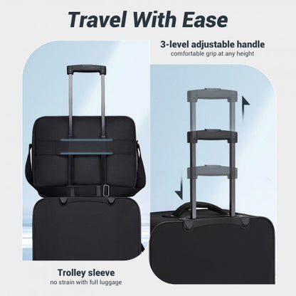 KSN2586 - 3 Piece 20 Inch Soft-shell Luggage Set with Cabin Shoulder Bag & Toiletry Bag, Lightweight Carry-On Travel Combo - Black