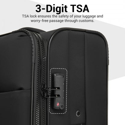KSN2593 - 3 Piece Softshell Expandable Luggage Set 20/26/30 Inch, Lightweigh Suitcase with Silent Wheels & Organised Interior for Travel - Black