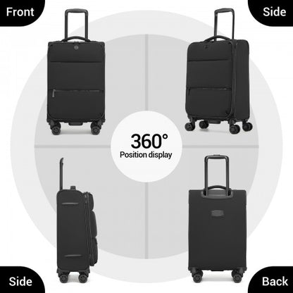 KSN2593 - 3 Piece Softshell Expandable Luggage Set 20/26/30 Inch, Lightweigh Suitcase with Silent Wheels & Organised Interior for Travel - Black