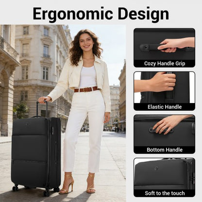 KSN2593 - 26 inch Women's Lightweight Softshell Suitcase with Spinner Wheels and Spacious Compartments - Black