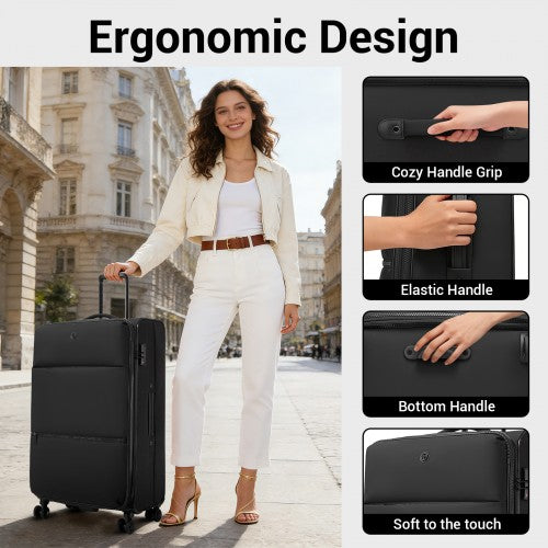 KSN2593 - 30 inch Women's Lightweight Softshell Suitcase with Spinner Wheels and Spacious Compartments - Black
