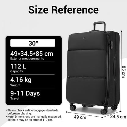 KSN2593 - 3 Piece Softshell Expandable Luggage Set 20/26/30 Inch, Lightweigh Suitcase with Silent Wheels & Organised Interior for Travel - Black