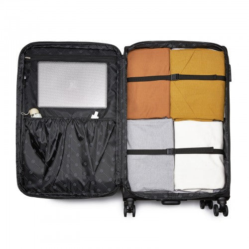 KSN2593 - 3 Piece Softshell Expandable Luggage Set 20/26/30 Inch, Lightweigh Suitcase with Silent Wheels & Organised Interior for Travel - Black