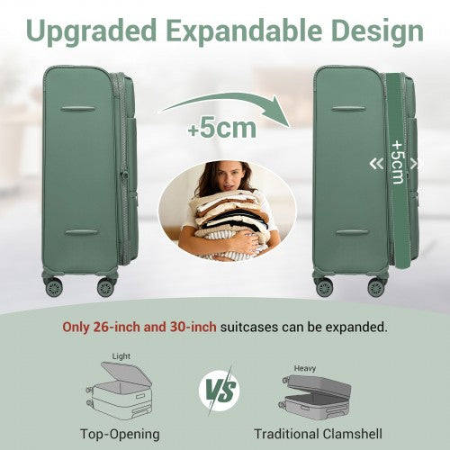 KSN2593 - 30 inch Women's Lightweight Softshell Suitcase with Spinner Wheels and Spacious Compartments - Green